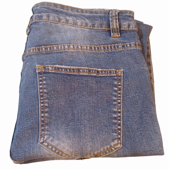 CornerBoy 34 32Distressed Blue Skinny Jeans Denim Pants Ripped Knees Printed